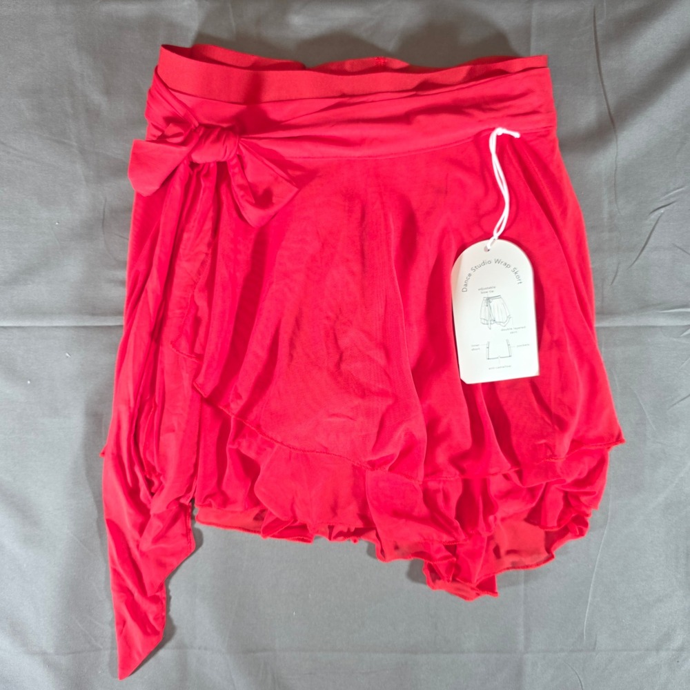 Blogilates Dance Studio Wrap Skort Red Mesh Double Layer Skirt Pockets Small NWT